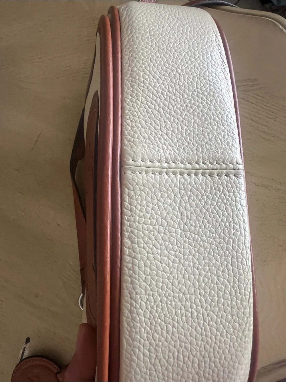 Tucker tweed. Tan and Cream Leather Crossbody Messenger Bag with Horse Medallion